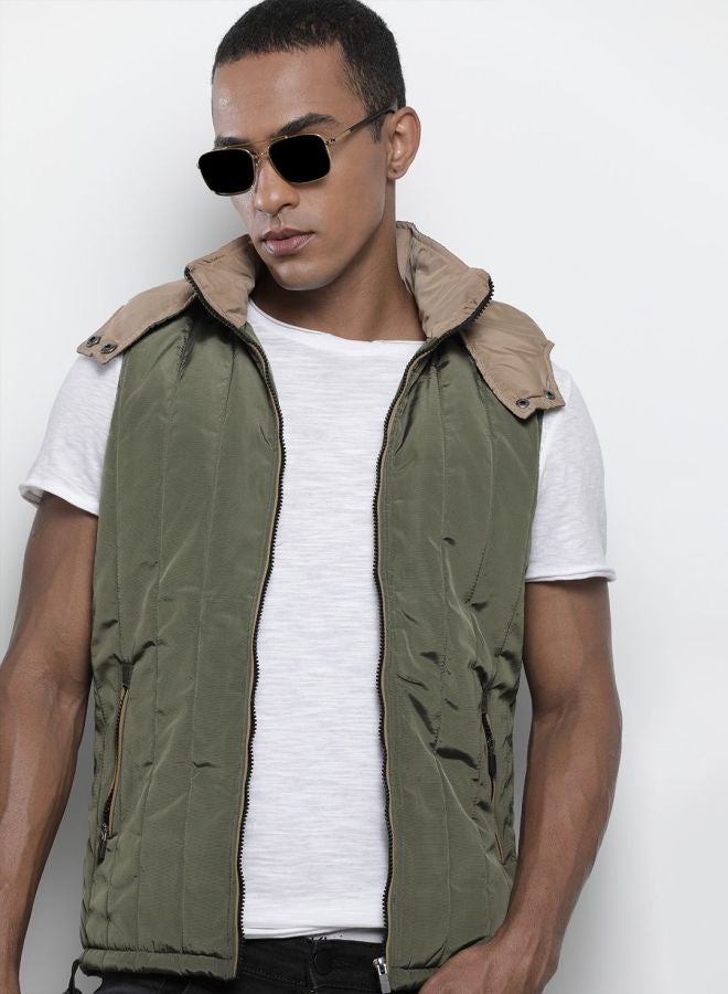 The Indian Garage Co Men Slim Fit Solid High Neck Sleeveless Jacket - Image 1