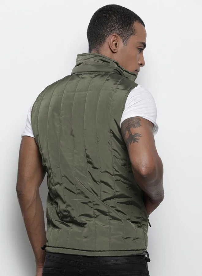 ذا انديان كراج كو The Indian Garage Co Men Slim Fit Solid High Neck Sleeveless Jacket