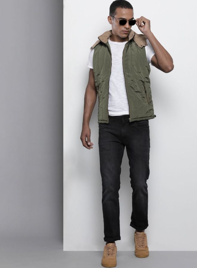 The Indian Garage Co Men Slim Fit Solid High Neck Sleeveless Jacket - Image 4
