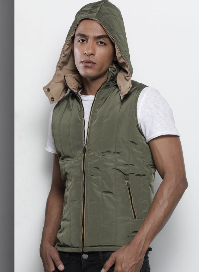The Indian Garage Co Men Slim Fit Solid High Neck Sleeveless Jacket - Image 3