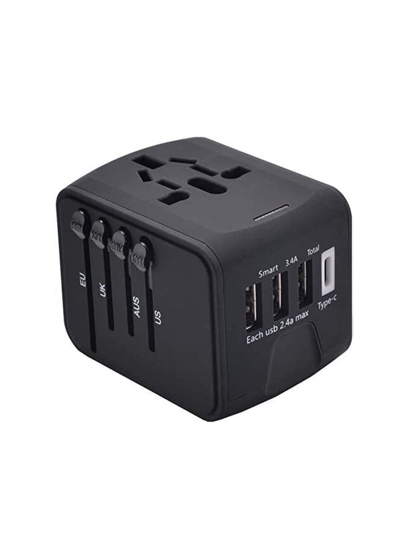 Universal Travel Adapter with Multiple Regional Power Socket Plugs for UK US AU and Plug Adaptor with 3 Ultra Fast USB Charging Port and 1 Brisk USB Type C Port Black - Image 2