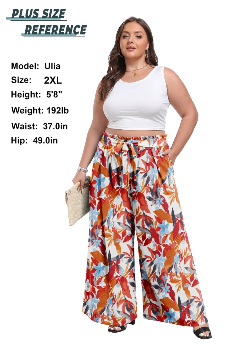 Lepunuo Women Wide Leg Pants Floral High Elastic Waisted Business Work Trousers Long Straight Suit Pants for Summer - Image 4