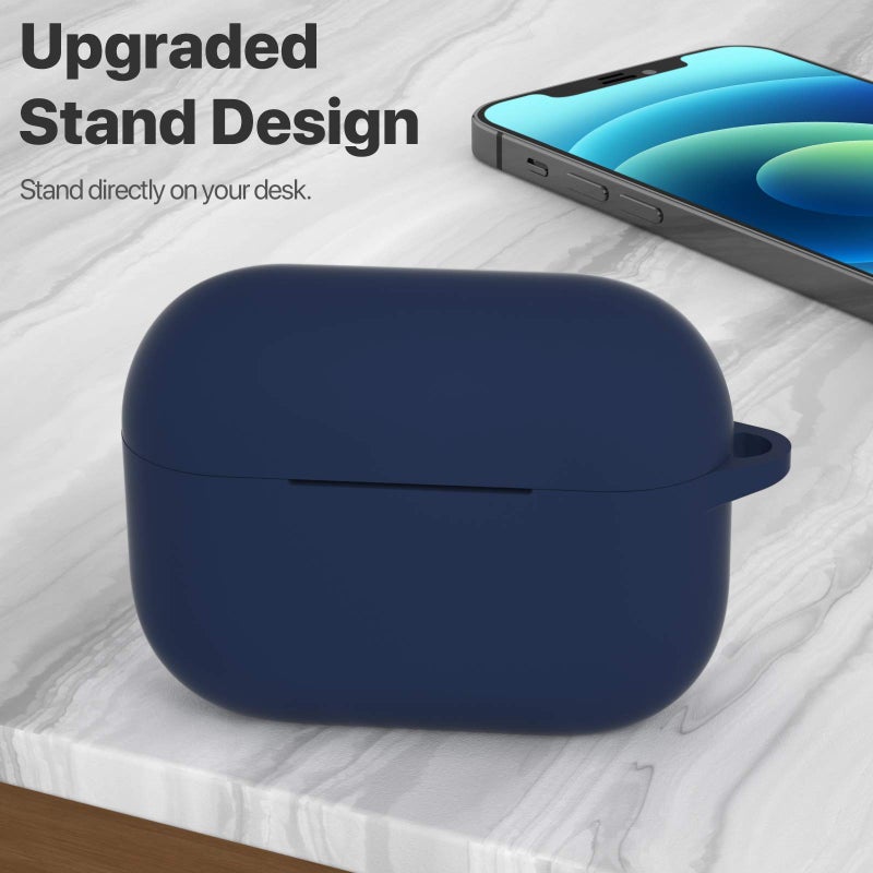 ATUAT for AirPods Pro 1st/2nd Generation Case Cover, Protective Silicone Skin Accessories with Keychain for Women Men for Apple AirPods Pro 2019/2022 Charging Case,Front LED Visible-Midnight Blue - Image 2