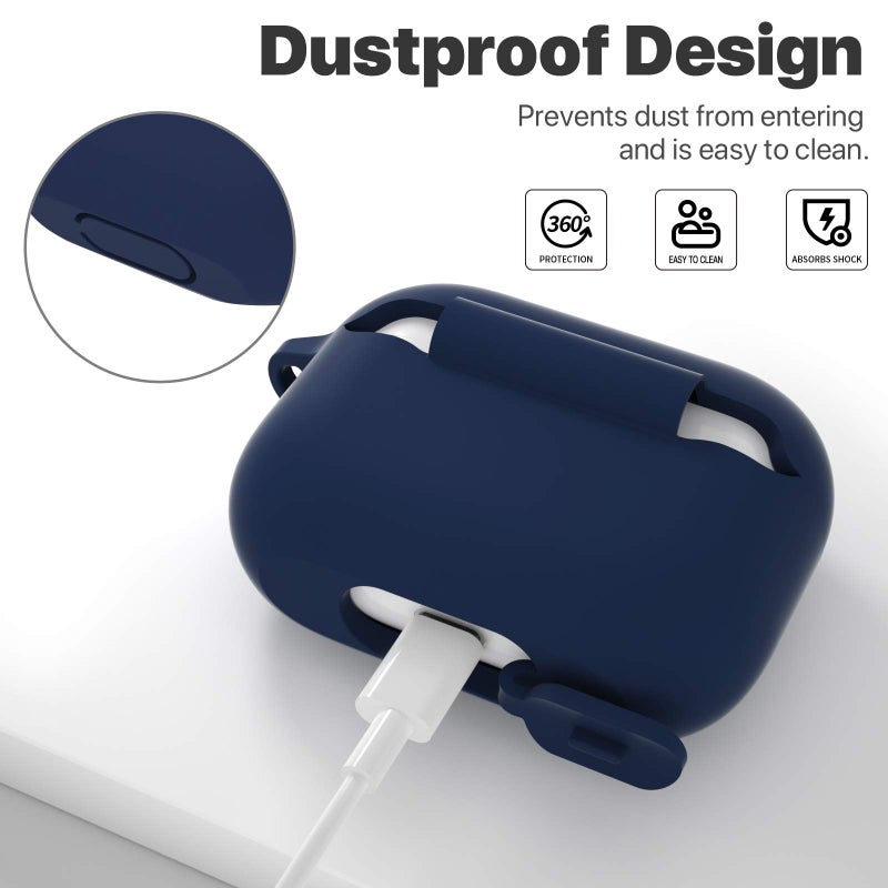 ATUAT for AirPods Pro 1st/2nd Generation Case Cover, Protective Silicone Skin Accessories with Keychain for Women Men for Apple AirPods Pro 2019/2022 Charging Case,Front LED Visible-Midnight Blue - Image 4