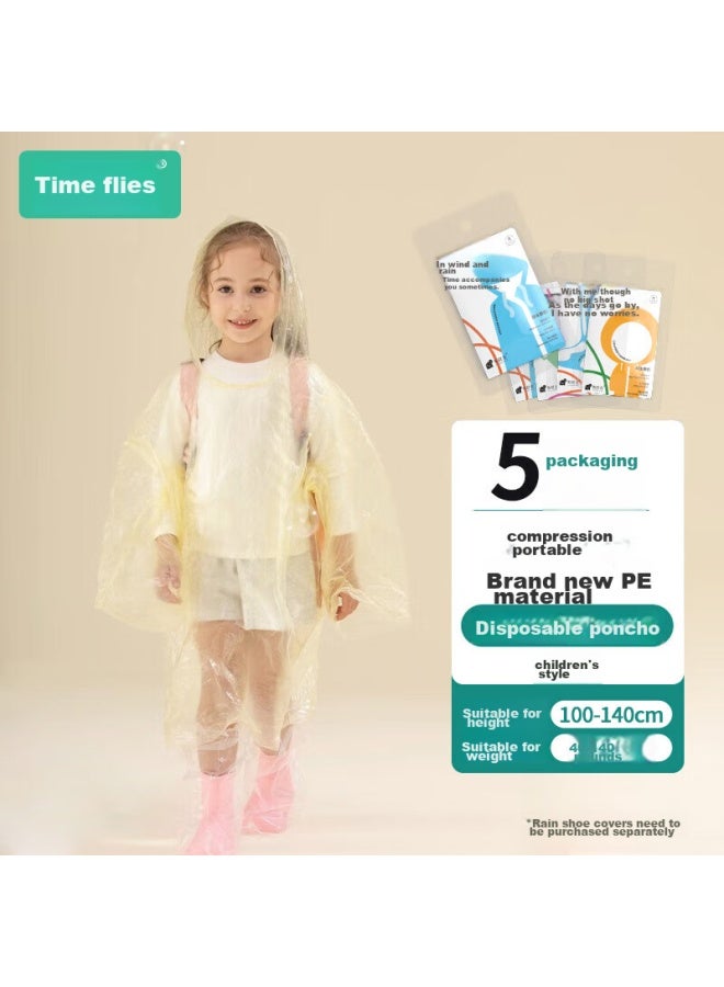 Sometimes Light Disposable Raincoat For Children, Card-style Portable Compressed Rain Poncho, One Size Fits All, Extended And Thickened, Transparent Yellow, 5 Pieces - Image 1