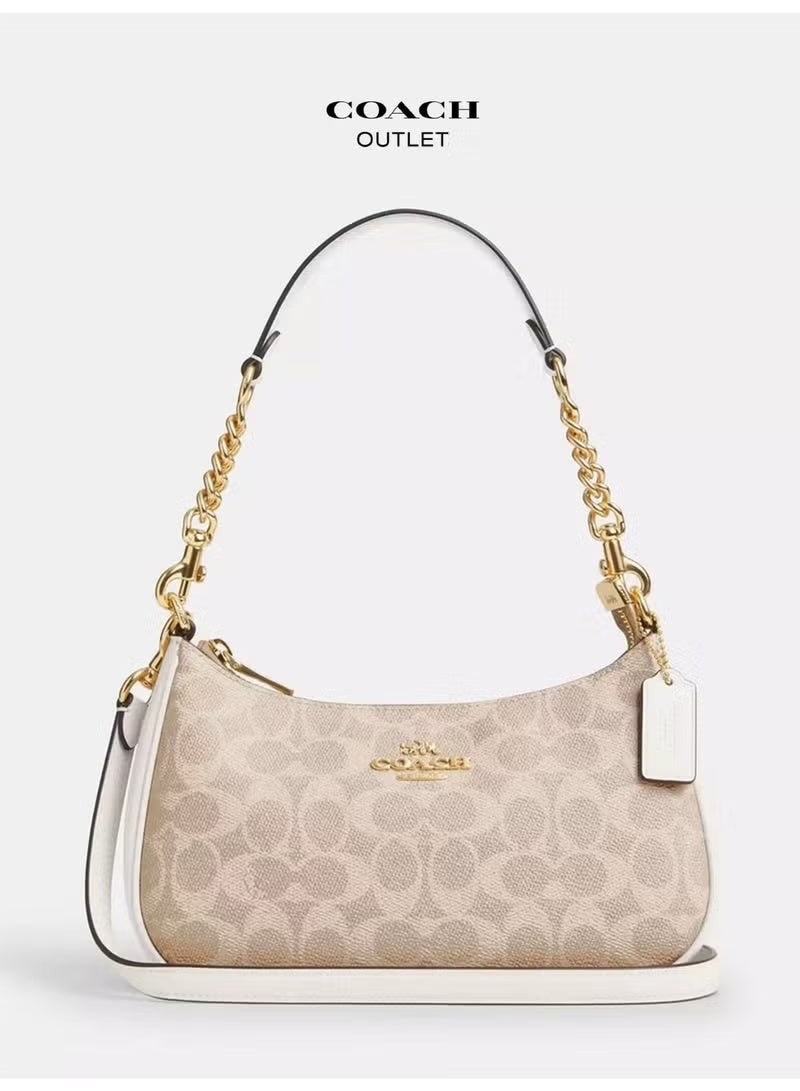 coachoutlet Coach Teri Women's Shoulder Bag In Signature Canvas, Women's Hand Bag, Women's Hobo Bag, Women's Tote Bag, Women's Travel Bag, Gold-White - Image 1