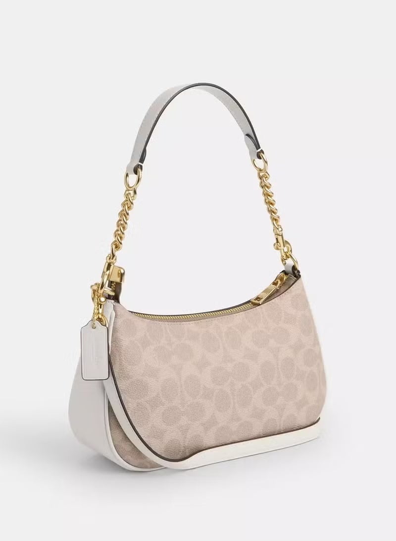 coachoutlet Coach Teri Women's Shoulder Bag In Signature Canvas, Women's Hand Bag, Women's Hobo Bag, Women's Tote Bag, Women's Travel Bag, Gold-White - Image 4