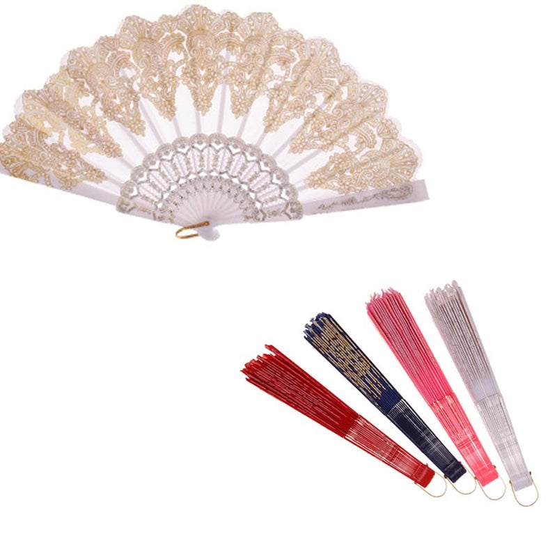 EXCEART Chinese Retro Folding Fan Vintage Lace Design Folding Hand Fans Chinese Traditional Fan Chinese Traditional Printing Handheld Fan for Photo Stage Performance Props White - Image 3