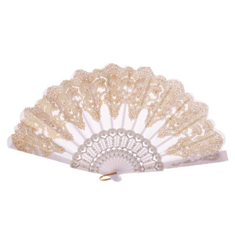 EXCEART Chinese Retro Folding Fan Vintage Lace Design Folding Hand Fans Chinese Traditional Fan Chinese Traditional Printing Handheld Fan for Photo Stage Performance Props White - Image 1