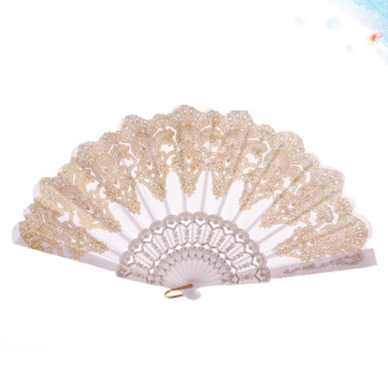 EXCEART Chinese Retro Folding Fan Vintage Lace Design Folding Hand Fans Chinese Traditional Fan Chinese Traditional Printing Handheld Fan for Photo Stage Performance Props White - Image 2