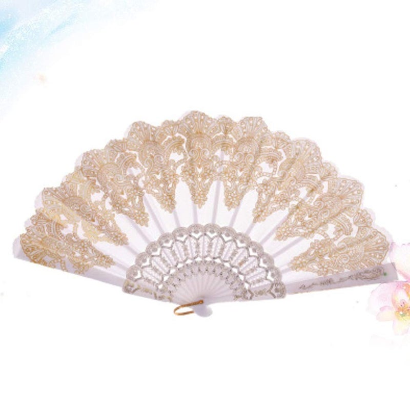 EXCEART Chinese Retro Folding Fan Vintage Lace Design Folding Hand Fans Chinese Traditional Fan Chinese Traditional Printing Handheld Fan for Photo Stage Performance Props White - Image 4