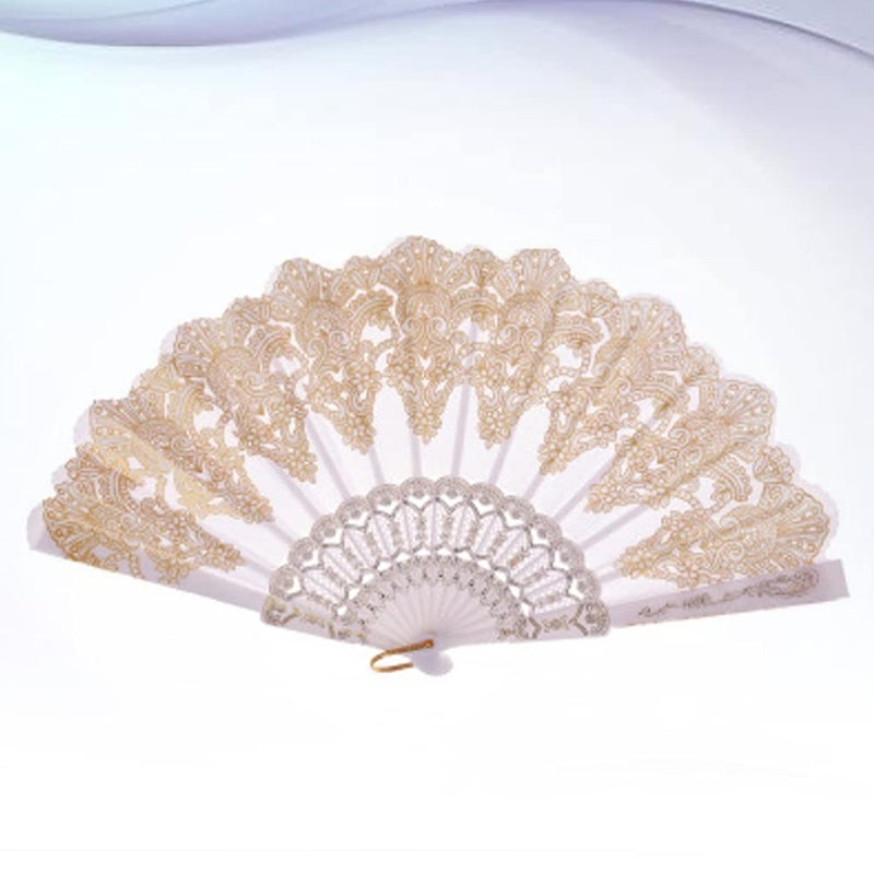 EXCEART Chinese Retro Folding Fan Vintage Lace Design Folding Hand Fans Chinese Traditional Fan Chinese Traditional Printing Handheld Fan for Photo Stage Performance Props White - Image 5