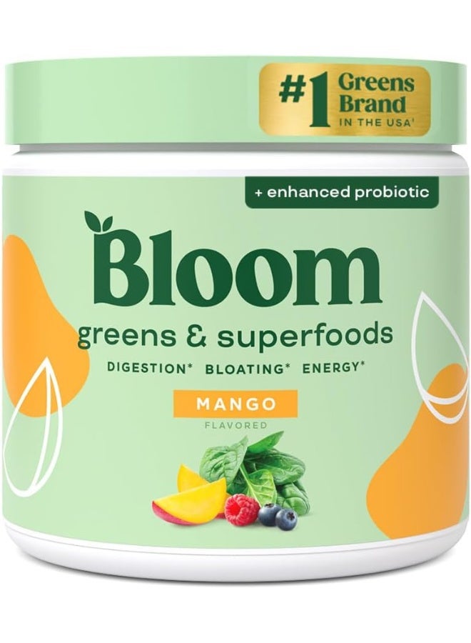 Bloom Nutrition Superfood Greens Powder, Digestive Enzymes with Probiotics and Prebiotics, Gut Health, Bloating Relief for Women, Chlorella, Green Juice Mix with Beet Root Powder, 30 SVG, Mango - Image 1