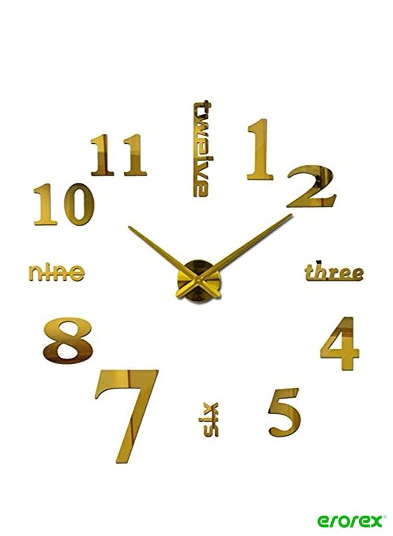 إيروريكس كبيرة لتقوم بها بنفسك كوارتز ثلاثية الأبعاد ساعة حائط أكريليك ملصق رسائل ورقم ساعة حائط ذهبي - Image 1
