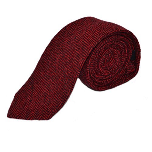King & Priory Cranberry Red & Black Herringbone Necktie - Image 2