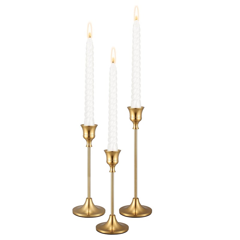 PNAVMG Gold Candlestick Holders Taper Candle Holder  Set of 3 Pcs Brass Gold Candle Stick Holder Centerpieces Decorations for Table Mantel Wedding Dinning PartyCandles not Include