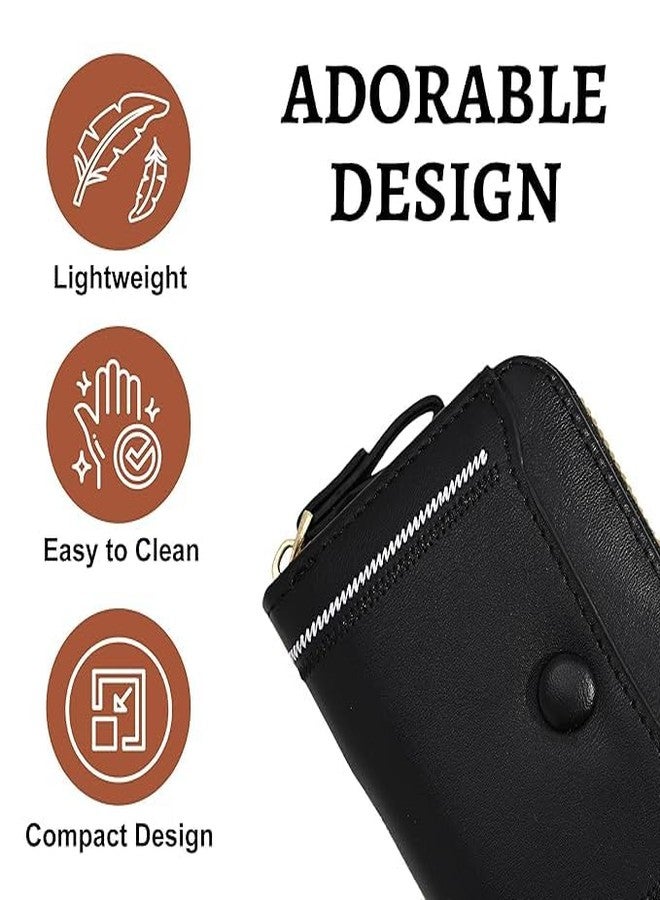 Kuber Industries PU Embroidered Thread Work Credit Card Case Holder Purse, Coin Pocket Wallet for Women | Portable Cute Mini Wallet for Girls | Hand Wallet for College Girls | KS-2, Black - Image 4