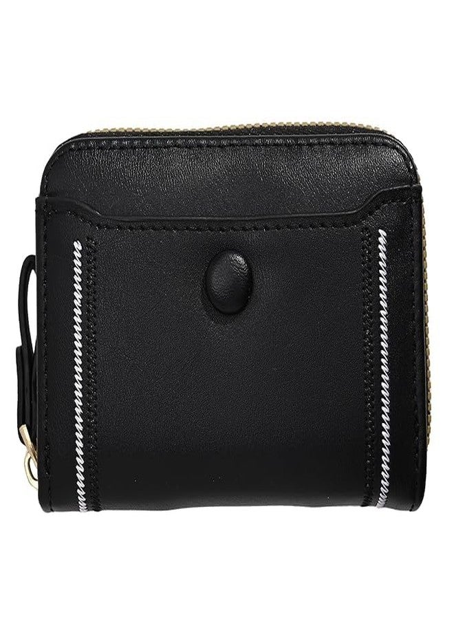 Kuber Industries PU Embroidered Thread Work Credit Card Case Holder Purse, Coin Pocket Wallet for Women | Portable Cute Mini Wallet for Girls | Hand Wallet for College Girls | KS-2, Black - Image 1