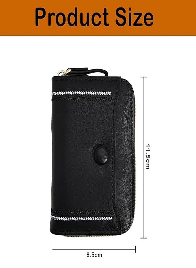 Kuber Industries PU Embroidered Thread Work Credit Card Case Holder Purse, Coin Pocket Wallet for Women | Portable Cute Mini Wallet for Girls | Hand Wallet for College Girls | KS-2, Black - Image 3