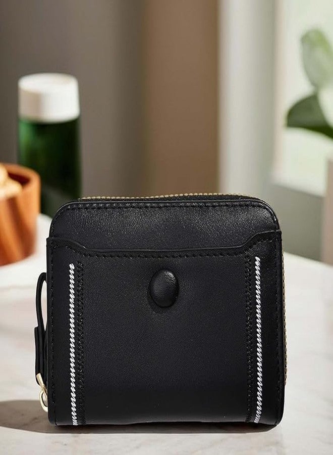 Kuber Industries PU Embroidered Thread Work Credit Card Case Holder Purse, Coin Pocket Wallet for Women | Portable Cute Mini Wallet for Girls | Hand Wallet for College Girls | KS-2, Black - Image 2