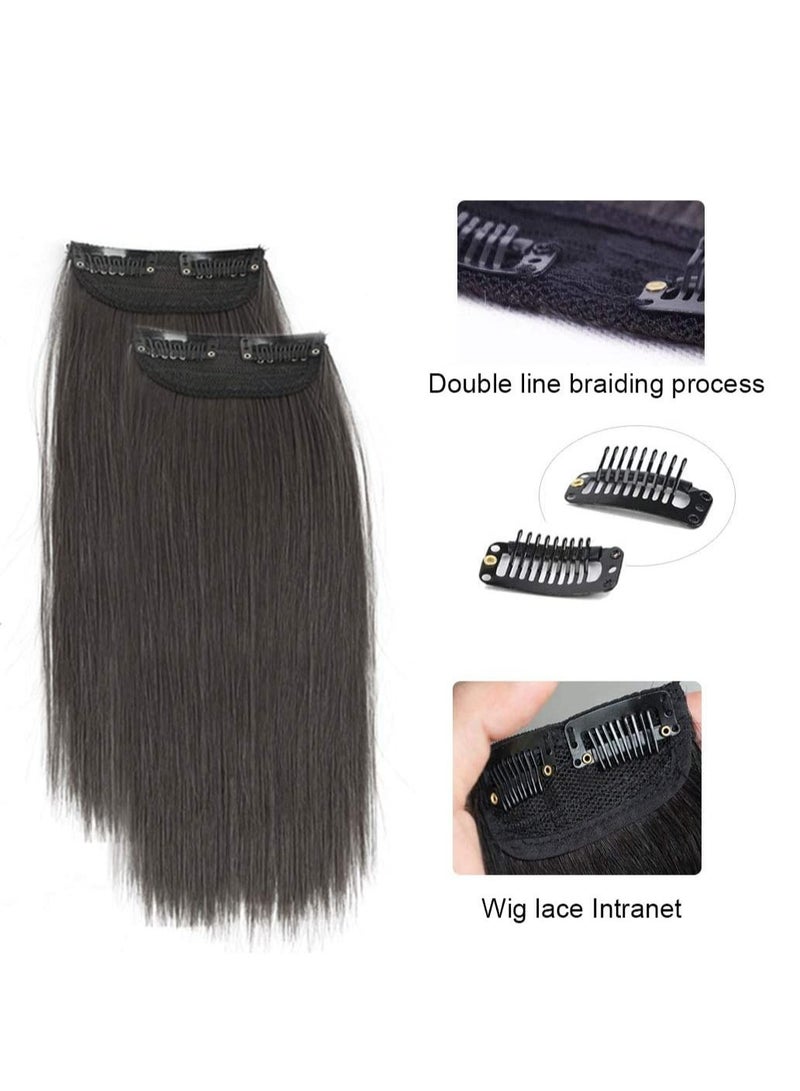 إستيل مشابك في قطعة شعر اصطناعي قصير مفرود قطعة شعر دبوس شعر غير مرئية لتنعيم الشعر مما يضيف حجم الشعر الطبيعي المنفوش عالي الشعر 2 قطعة أسود طبيعي - Image 2