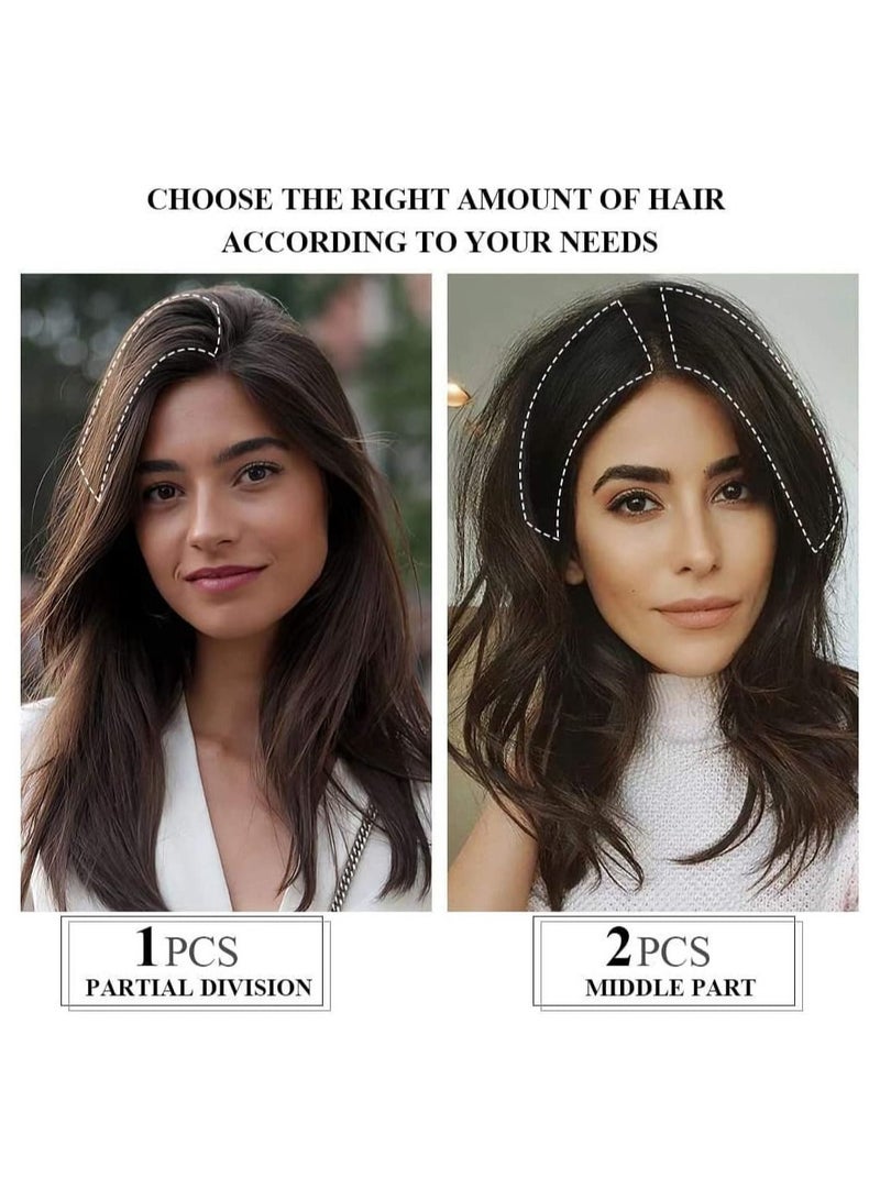 إستيل مشابك في قطعة شعر اصطناعي قصير مفرود قطعة شعر دبوس شعر غير مرئية لتنعيم الشعر مما يضيف حجم الشعر الطبيعي المنفوش عالي الشعر 2 قطعة أسود طبيعي - Image 5