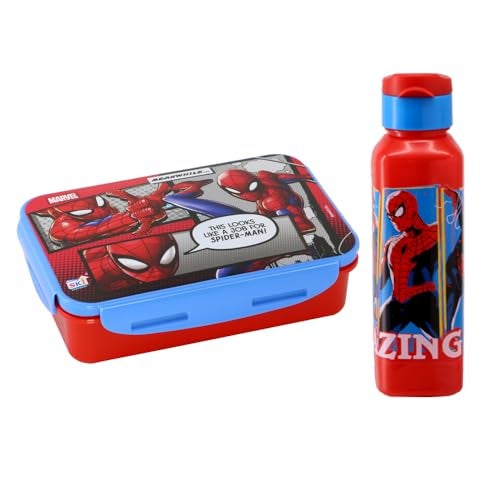 SKi Homeware Lock & Seal Disney Lunch Box + Water Bottle Combo, for School Kids, a Gift for Girls and Boys with Attractive Character Prints and Vibrant Colours (Spiderman 2) - Image 1