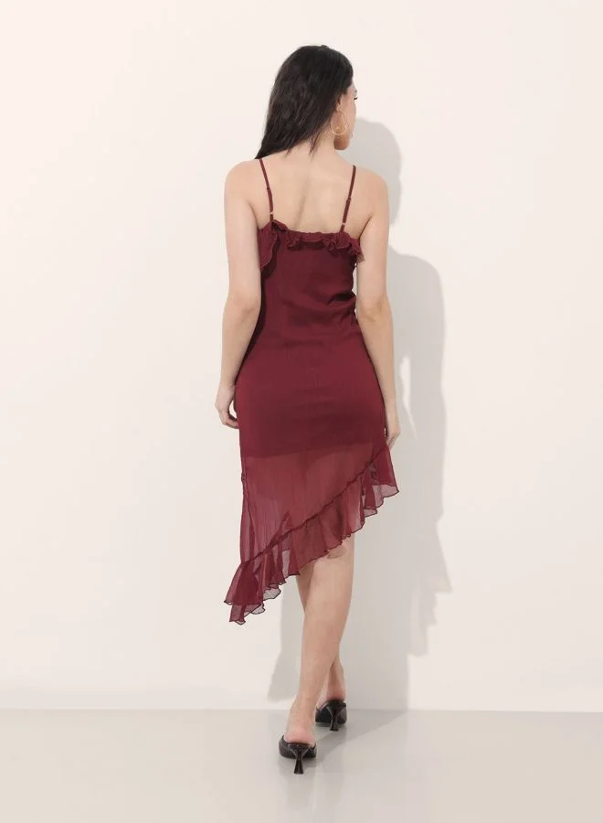 Freehand  Women Fit and Flared Solid V-Neck Sleeveless Asymmetric Dress for Women | Best Price UAE