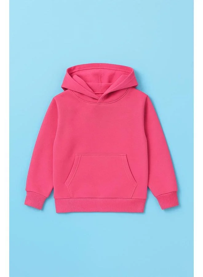 Perendi Unisex Hooded Kangaroo Pocket Ribbed Winter Sweatshirt - Rose Dust.
