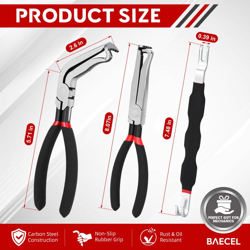 baecel 3 Pack Electrical Disconnect Pliers, Improved Automotive Electrical Terminal Connector Separator Removal Tool, Professional Electrical Connector Removal Tool for Cars, Black - Image 5