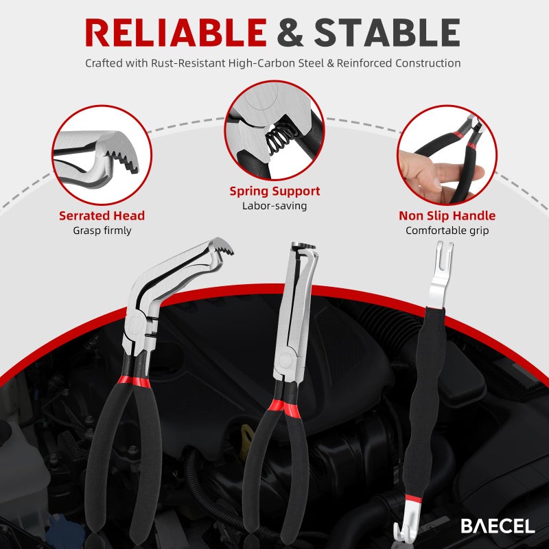 baecel 3 Pack Electrical Disconnect Pliers, Improved Automotive Electrical Terminal Connector Separator Removal Tool, Professional Electrical Connector Removal Tool for Cars, Black - Image 3
