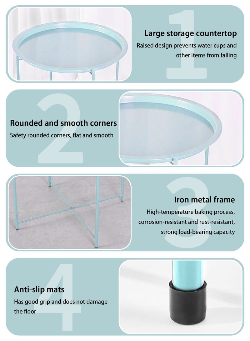 CHOIWIN Steel Tray Table with Detachable Tray Top，Round Metal Coffee Table Waterproof Removable Tray Table，for Living Room Bedroom Balcony Office Turquoise 47x47x50cm - Image 4