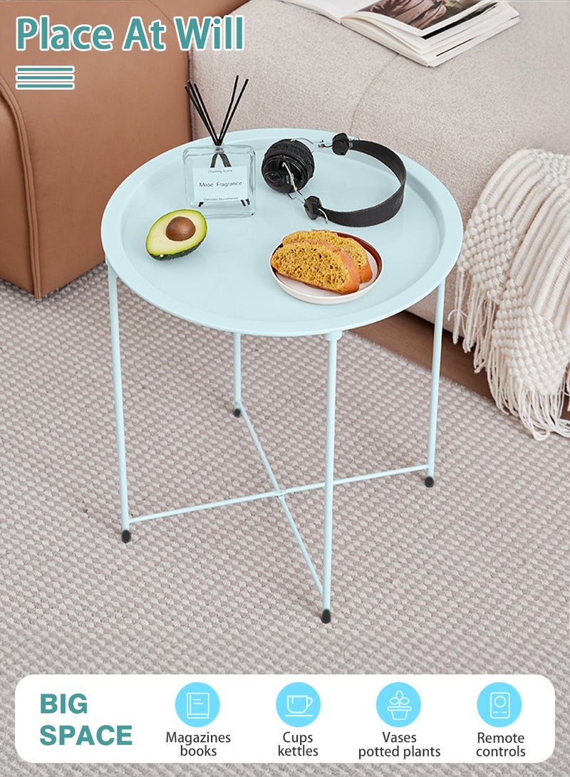 CHOIWIN Steel Tray Table with Detachable Tray Top，Round Metal Coffee Table Waterproof Removable Tray Table，for Living Room Bedroom Balcony Office Turquoise 47x47x50cm - Image 3