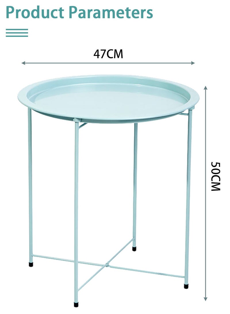 CHOIWIN Steel Tray Table with Detachable Tray Top，Round Metal Coffee Table Waterproof Removable Tray Table，for Living Room Bedroom Balcony Office Turquoise 47x47x50cm - Image 5