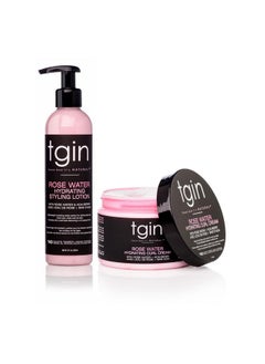 Tgin Rose Water Curl Cream 12 Oz + Styling Lotion 8 Oz Duo Natural Hair Low Porosity Hair Curly Wavy Kinky Set Of 2  - Image 2