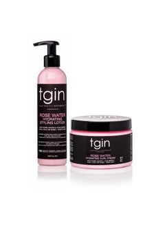 Tgin Rose Water Curl Cream 12 Oz + Styling Lotion 8 Oz Duo Natural Hair Low Porosity Hair Curly Wavy Kinky Set Of 2  - Image 1