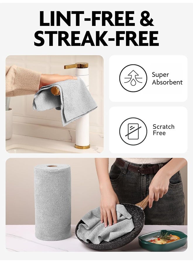 20 Sheets Reusable Microfiber Cleaning Cloths, Wet and Dry Dual Use Washable Rags, Water/Oil Absorbent Micro Fibre Cloths, Multi-Purpose Kitchen Tissue Roll for Cleaning - 25x25cm (Grey) - Image 3