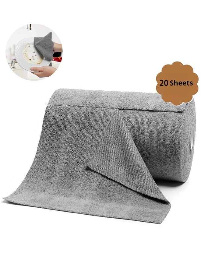 20 Sheets Reusable Microfiber Cleaning Cloths, Wet and Dry Dual Use Washable Rags, Water/Oil Absorbent Micro Fibre Cloths, Multi-Purpose Kitchen Tissue Roll for Cleaning - 25x25cm (Grey) - Image 1