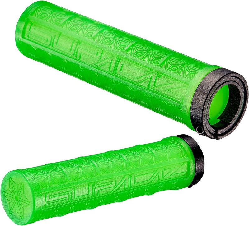 Supacaz Grizips Bicycle Handlebar Grips - Mountain Bike Grips - Shock Absorbing Silicone - Slip-Free Control - Neon Green