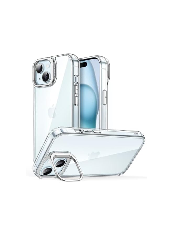 JETech Kickstand Case for iPhone 15 6.1-Inch, Built-in Camera Ring Stand, Non-Yellowing Shockproof Phone Bumper Cover, Anti-Scratch Clear Back (Clear) - Image 1