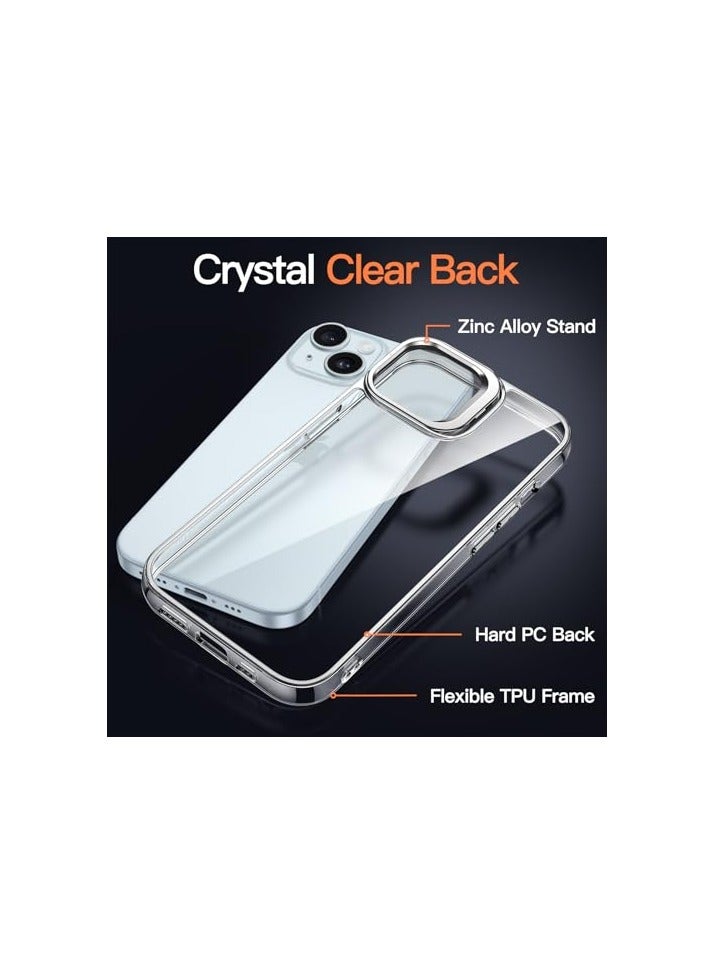 JETech Kickstand Case for iPhone 15 6.1-Inch, Built-in Camera Ring Stand, Non-Yellowing Shockproof Phone Bumper Cover, Anti-Scratch Clear Back (Clear) - Image 2