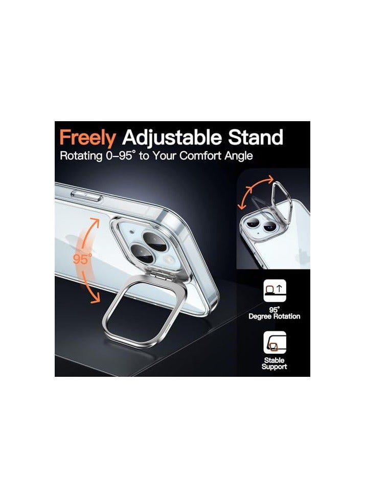 JETech Kickstand Case for iPhone 15 6.1-Inch, Built-in Camera Ring Stand, Non-Yellowing Shockproof Phone Bumper Cover, Anti-Scratch Clear Back (Clear) - Image 4