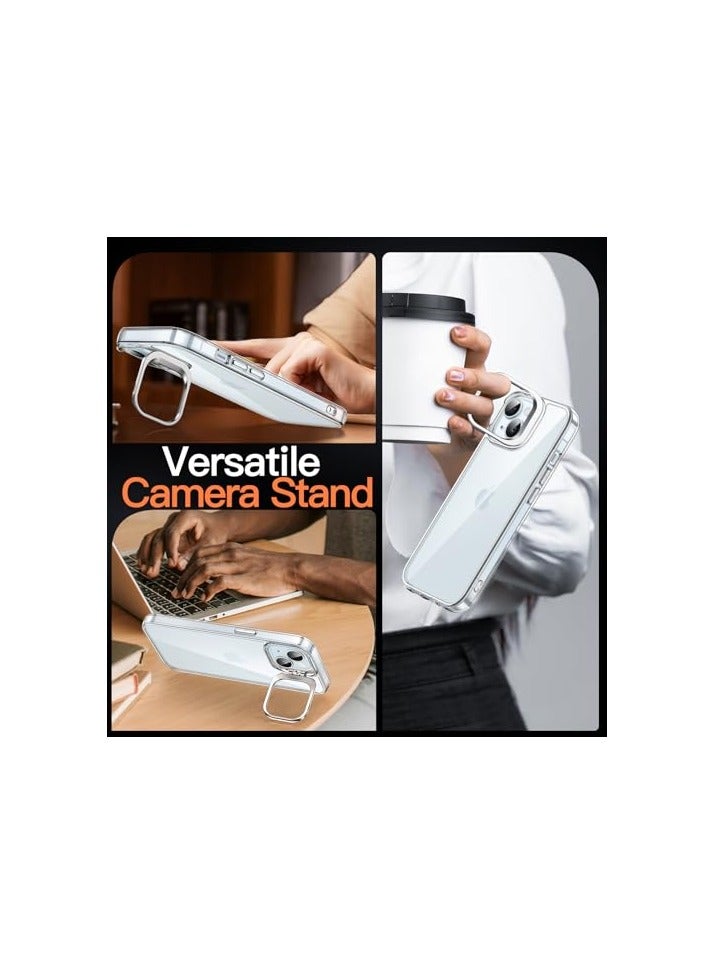 JETech Kickstand Case for iPhone 15 6.1-Inch, Built-in Camera Ring Stand, Non-Yellowing Shockproof Phone Bumper Cover, Anti-Scratch Clear Back (Clear) - Image 5