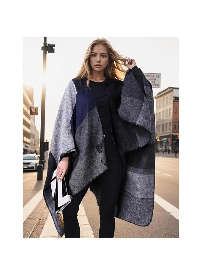 HOOKOR Women's Shawl Wraps Open Front Poncho Cape Oversized Sweaters Casual Cardigan Shawls for Fall Winter - Image 2