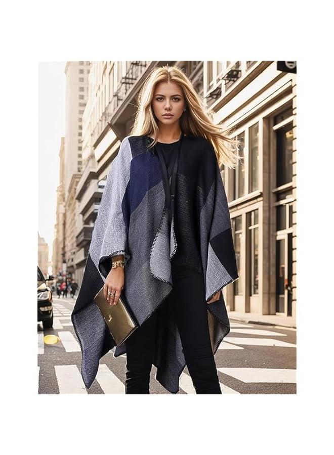 HOOKOR Women's Shawl Wraps Open Front Poncho Cape Oversized Sweaters Casual Cardigan Shawls for Fall Winter - Image 3