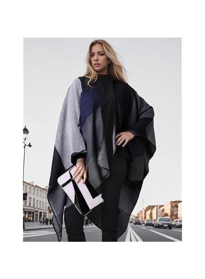 HOOKOR Women's Shawl Wraps Open Front Poncho Cape Oversized Sweaters Casual Cardigan Shawls for Fall Winter - Image 4
