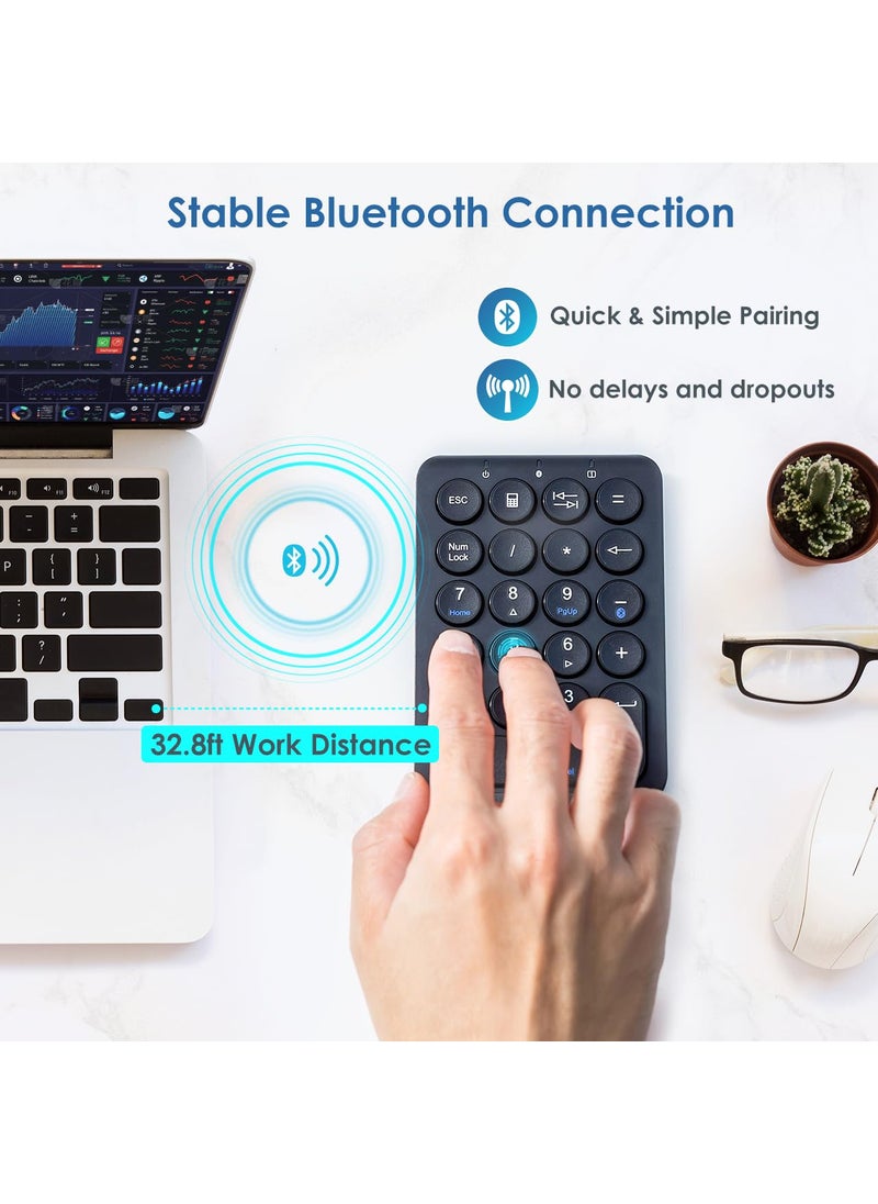 SANWA SANWA Bluetooth Numeric Keypad, Rechargeable Wireless Ten Key Number Pad, 22-Key Portable & Slim Financial Accounting Numpad for Laptop Computer, Compatible with MacBook, Windows, Android, iOS, Black  - Image 2