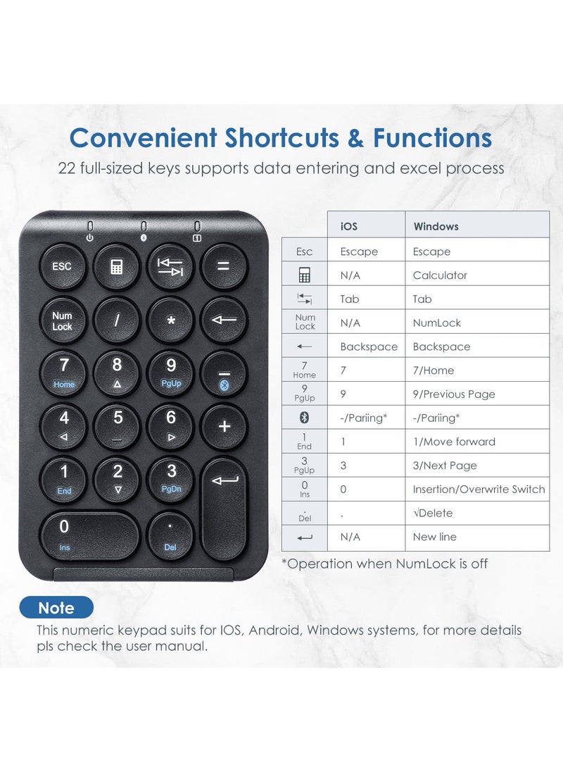 SANWA SANWA Bluetooth Numeric Keypad, Rechargeable Wireless Ten Key Number Pad, 22-Key Portable & Slim Financial Accounting Numpad for Laptop Computer, Compatible with MacBook, Windows, Android, iOS, Black  - Image 3