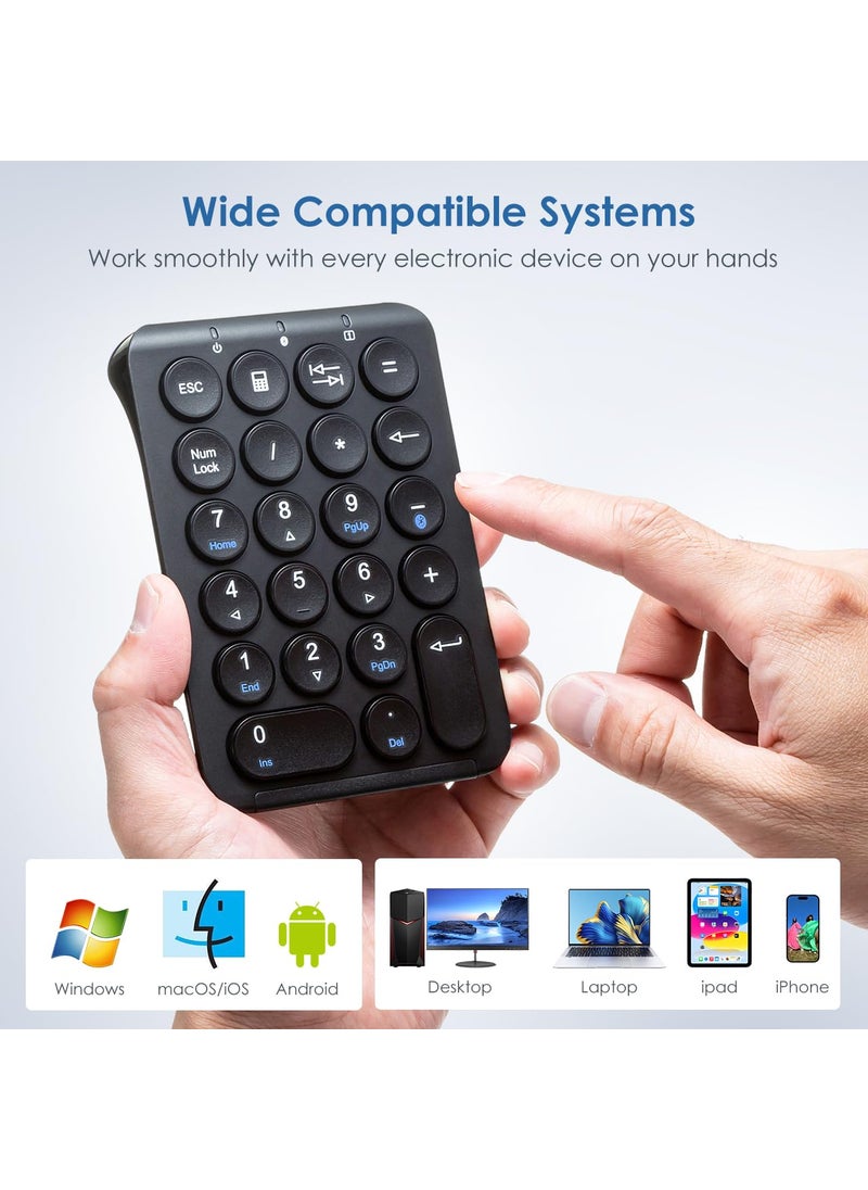 SANWA SANWA Bluetooth Numeric Keypad, Rechargeable Wireless Ten Key Number Pad, 22-Key Portable & Slim Financial Accounting Numpad for Laptop Computer, Compatible with MacBook, Windows, Android, iOS, Black  - Image 4
