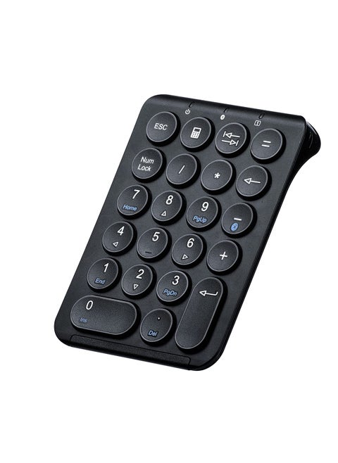 SANWA Bluetooth Numeric Keypad, Rechargeable Wireless Ten Key Number Pad, 22-Key Portable & Slim Financial Accounting Numpad for Laptop Computer, Compatible with MacBook, Windows, Android, iOS, Black